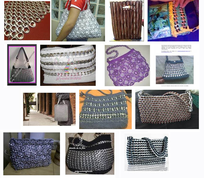 Artículos hechos de anillas de latas. Bolsos